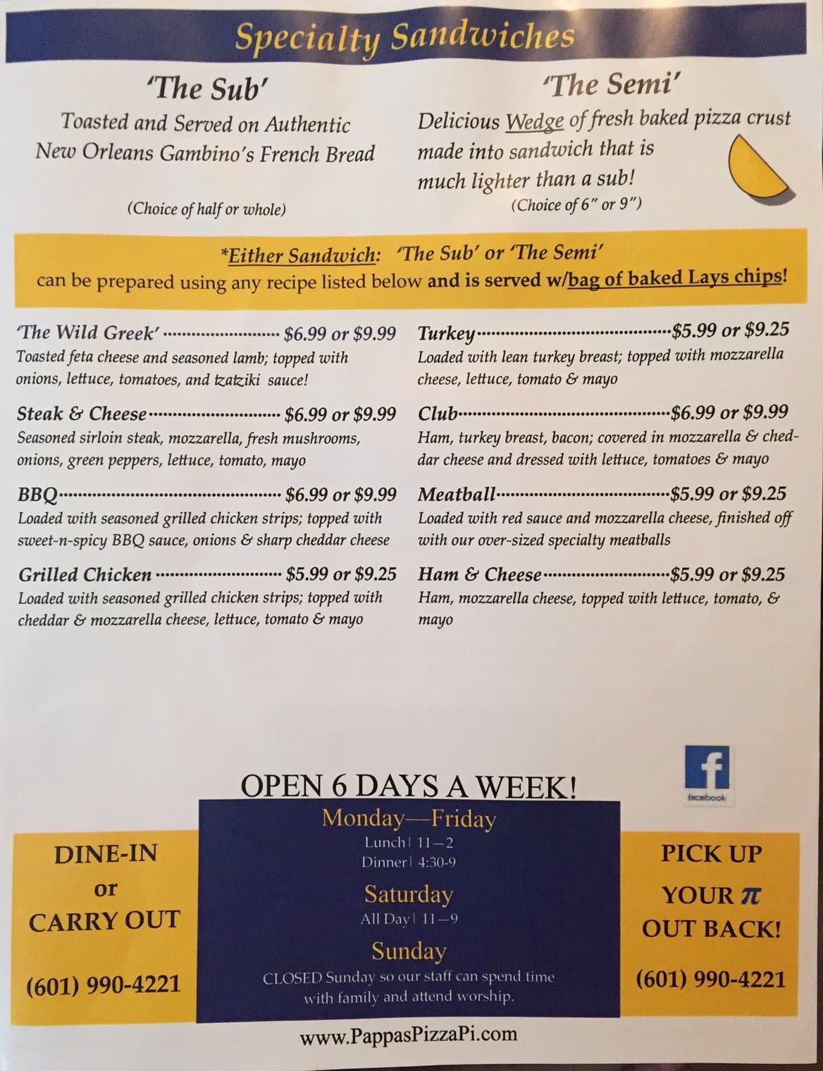 Menu at Pappas Pizza pizzeria, Brookhaven