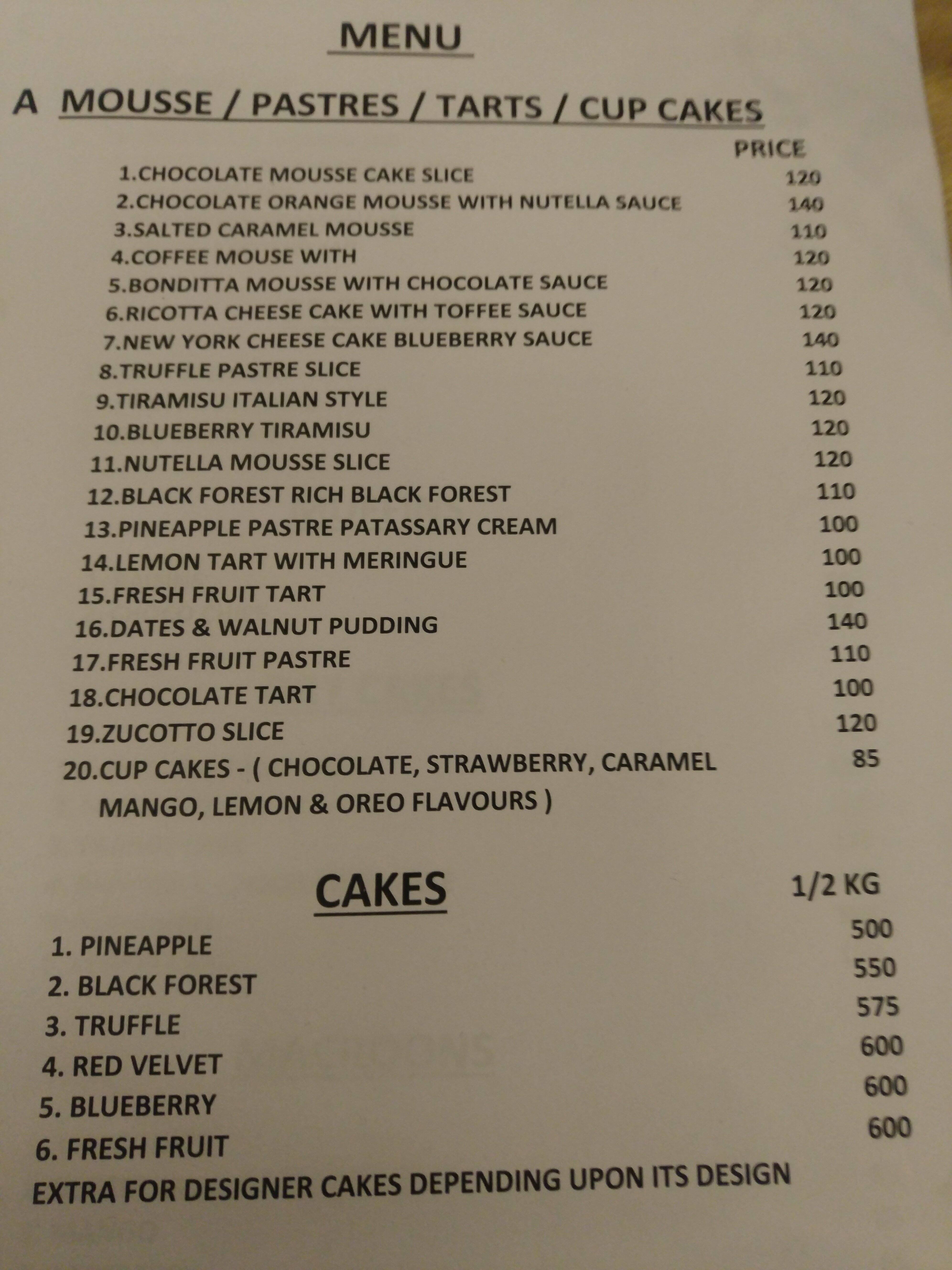 OH HI YO Bakers Menu, Menu for OH HI YO Bakers, Greater Kailash 3 (GK3