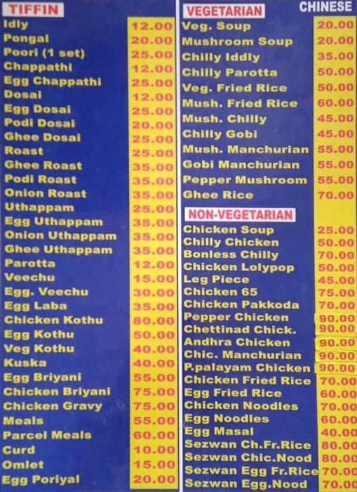 Menu of Selvam Chettinad Mess, Peelamedu, Coimbatore