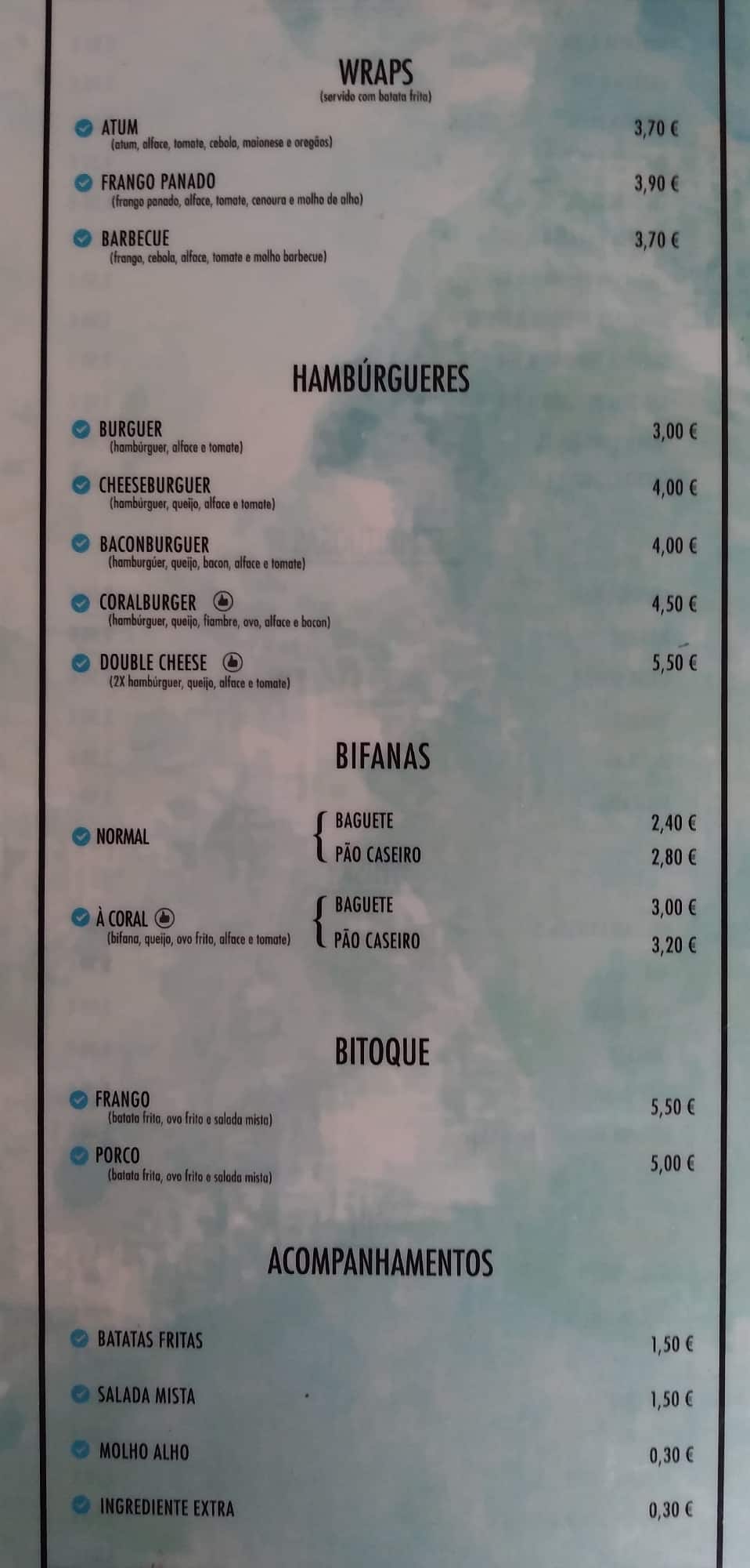 Carta de Coral_university_bar