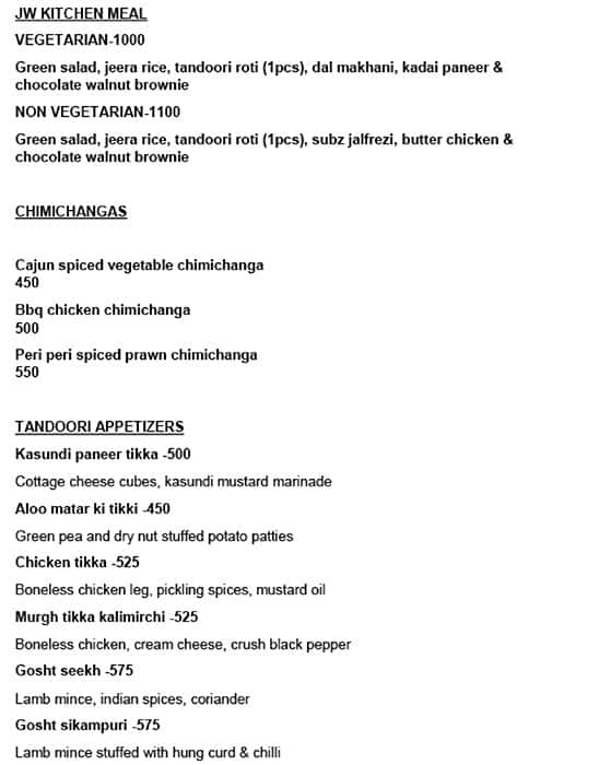 J W Kitchen menu