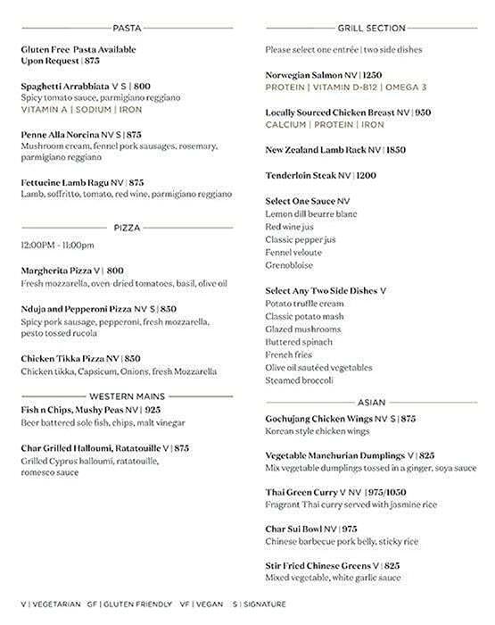 J W Kitchen menu