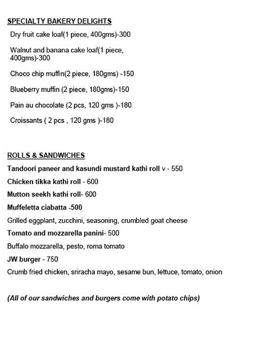 J W Kitchen menu