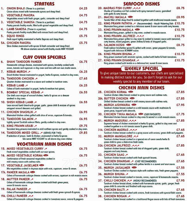 Bombay Bicycle Chef Menu, Menu for Bombay Bicycle Chef, Battersea