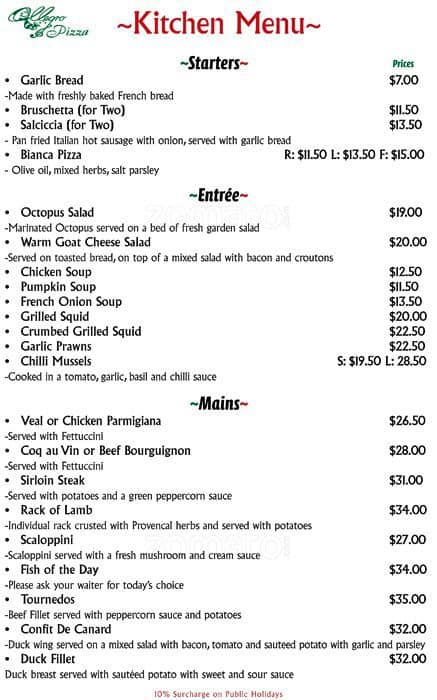 Allegro Pizza Menu, Menu for Allegro Pizza, Claremont, Perth ...