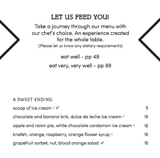 Menu at Propeller restaurant, North Fremantle