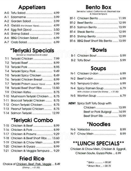 Menu at Japan Teriyaki & Roll restaurant, Lake Stevens