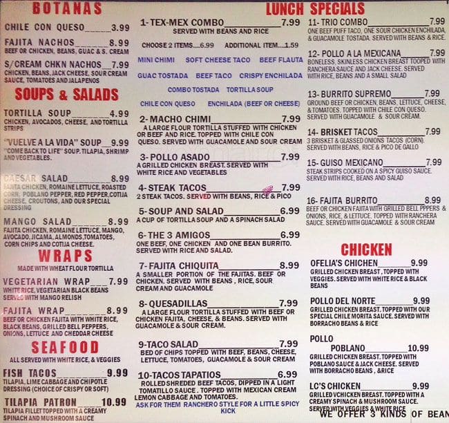 Salsas Mexican Grill Menu, Menu for Salsas Mexican Grill, Irving