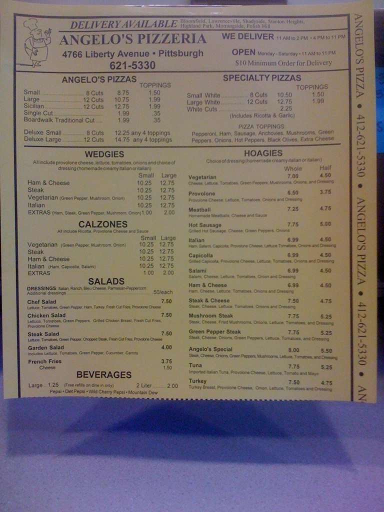 Angelo's Pizzeria Menu, Menu de Angelo's Pizzeria, Bloomfield