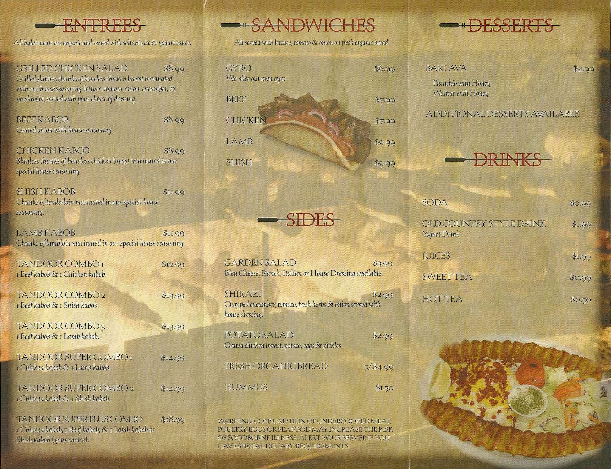 Tandoor House of Kabob Menu, Menu for Tandoor House of Kabob, Parkville