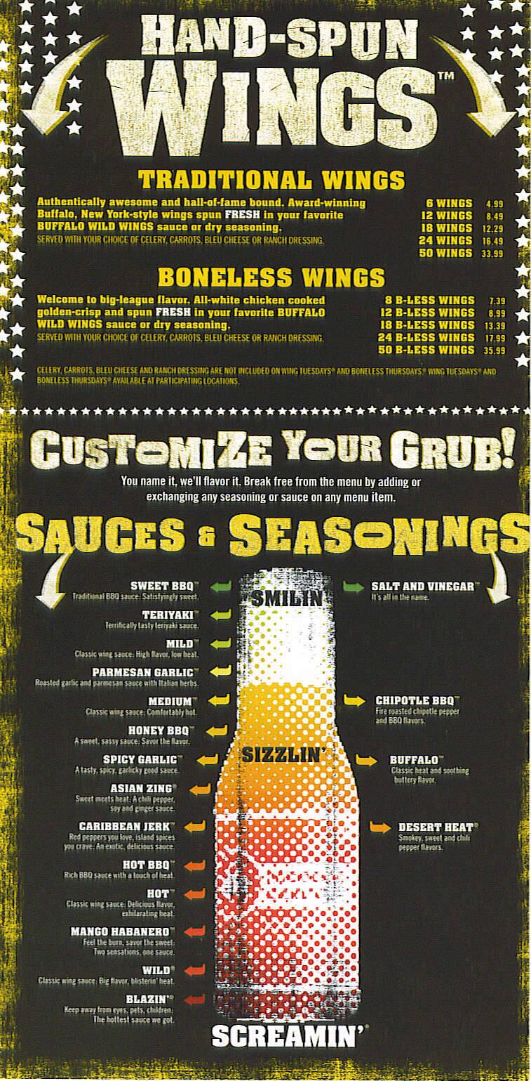 Buffalo Wild Wings Menu Menu For Buffalo Wild Wings Northwest