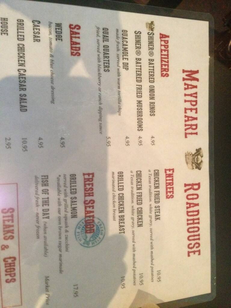 Menu at Maypearl Roadhouse steakhouse, Maypearl