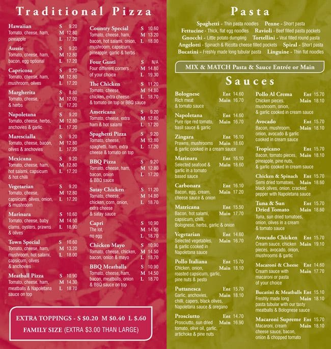 Town & Country Pizza & Pasta Menu Urbanspoon/Zomato