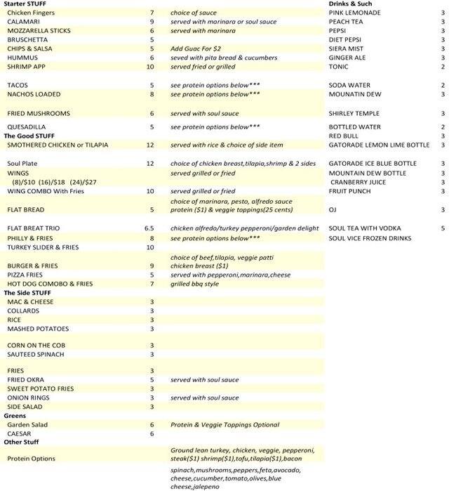 Soul Bar At Pals Lounge Menu, Menu for Soul Bar At Pals Lounge