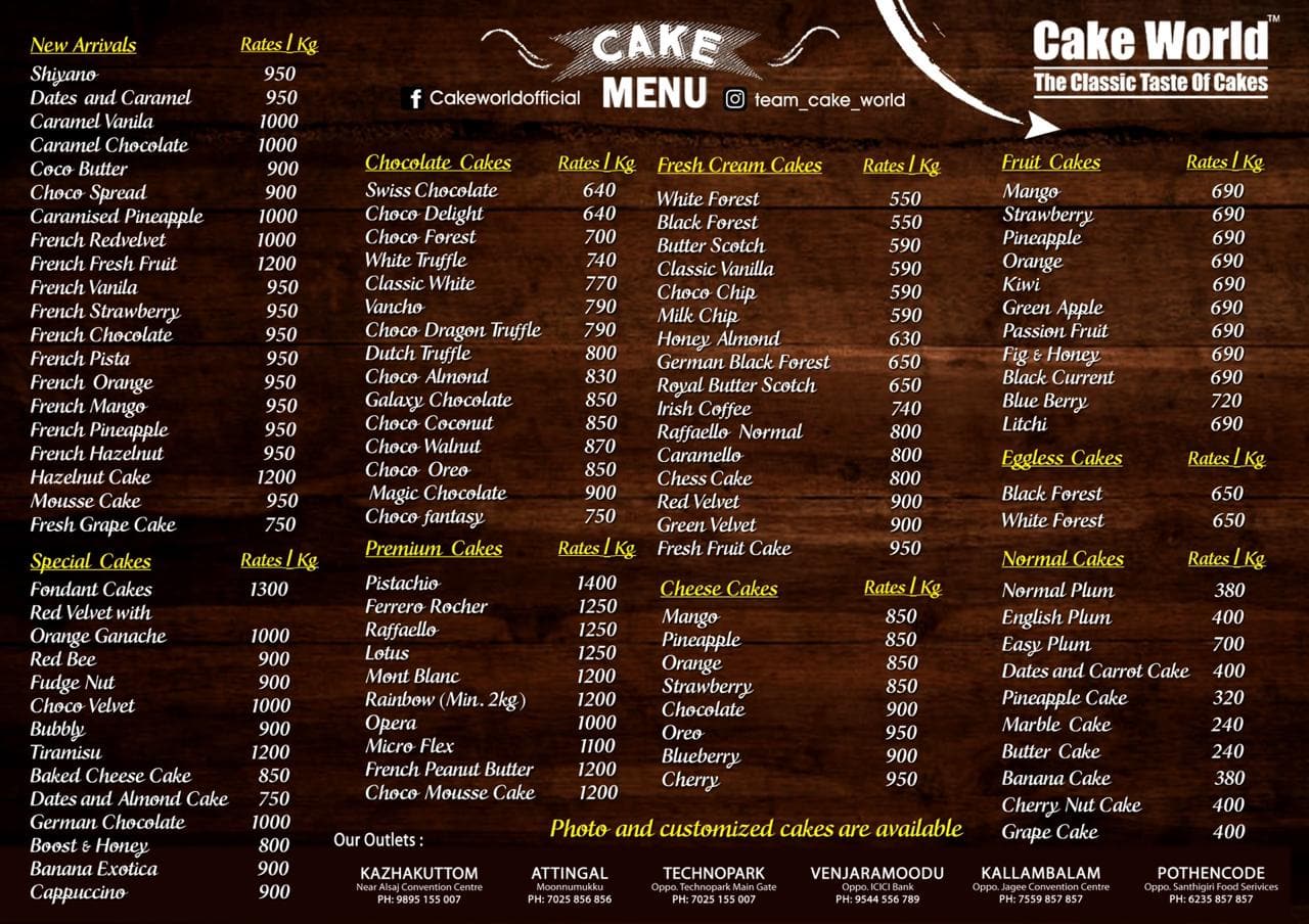 Jodes Cake World, Kazhakkoottam, Technopark Trivandrum - Restaurant menu  and reviews