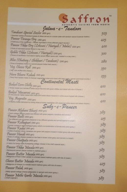 Menu at Sankalp & Saffron Restaurant, Udaipur