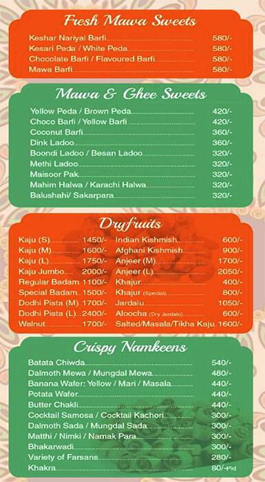 Brijwasi Sweets Original Since 1946 GD Group menu