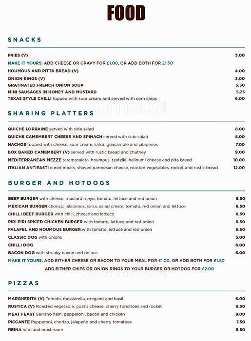 Proud Camden menu