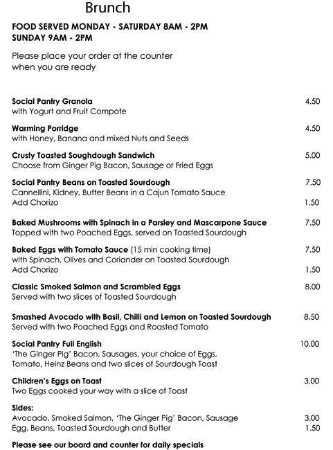 Social Pantry Cafe Menu Menu For Social Pantry Cafe Battersea