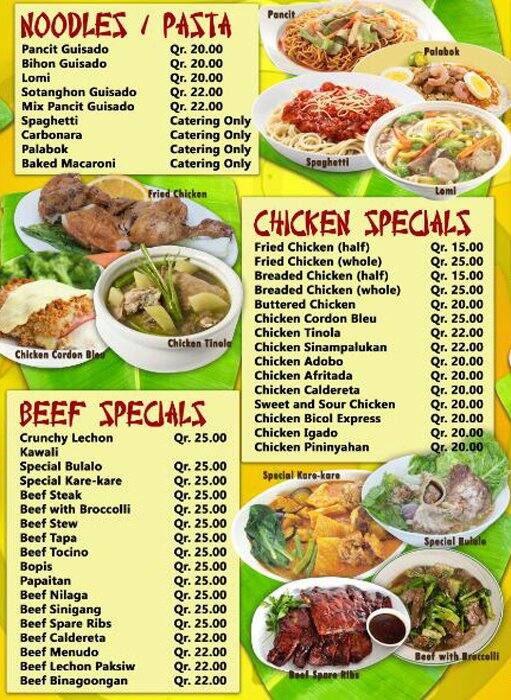Carta de Asian's Chef