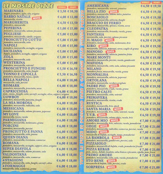 Menu di Bella Napoli 