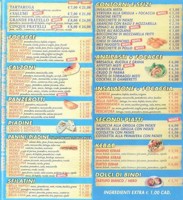 Menu di Bella Napoli 