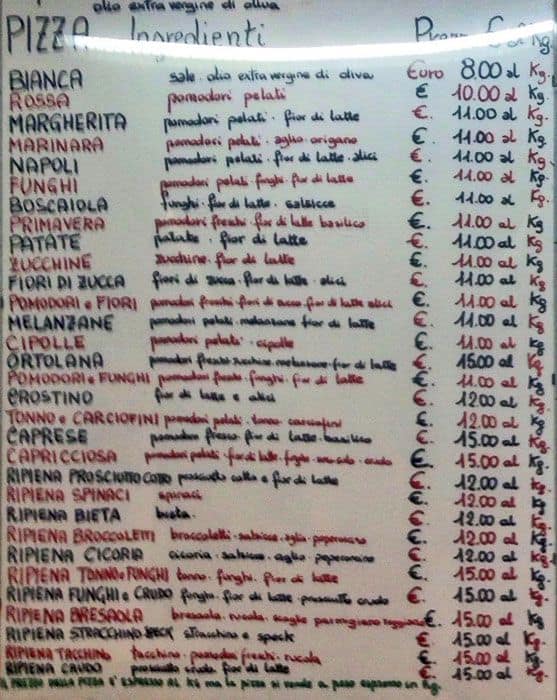 Menu di Pizza e Polli da Marina 