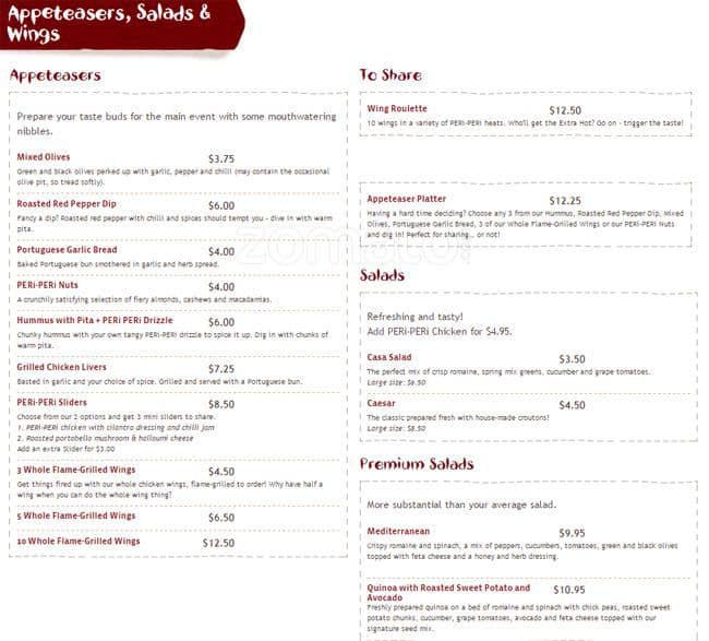 Nando's Menu, Menu for Nando's, New Westminster, Metro Vancouver ...