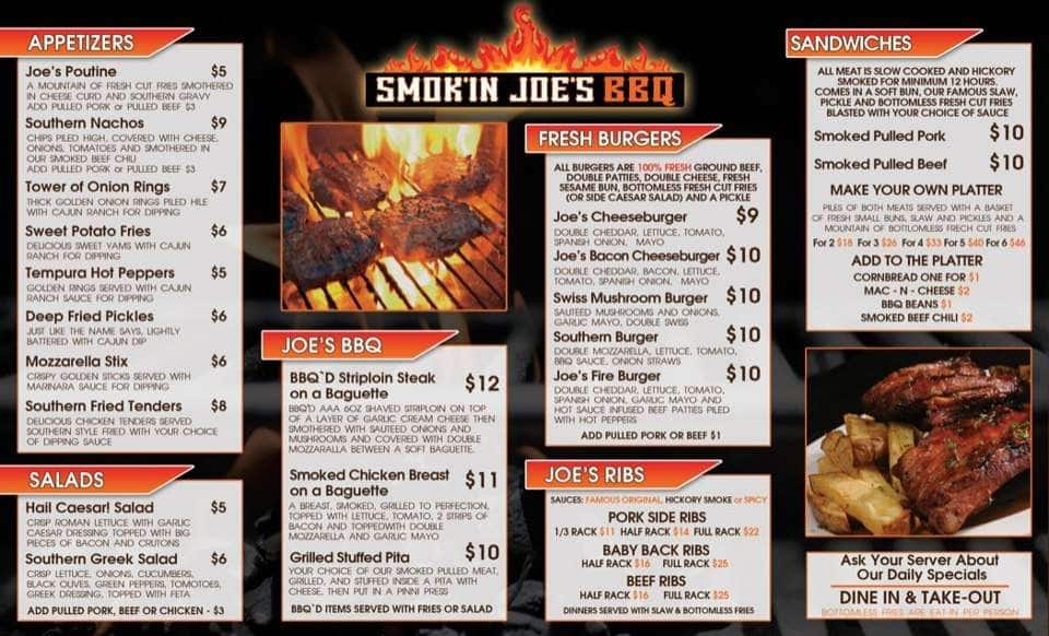 Smokin' Joe's BBQ Menu - Urbanspoon/Zomato