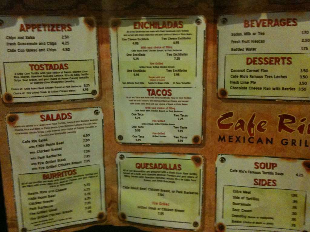 Carta de Cafe Rio Fresh Modern Mexican