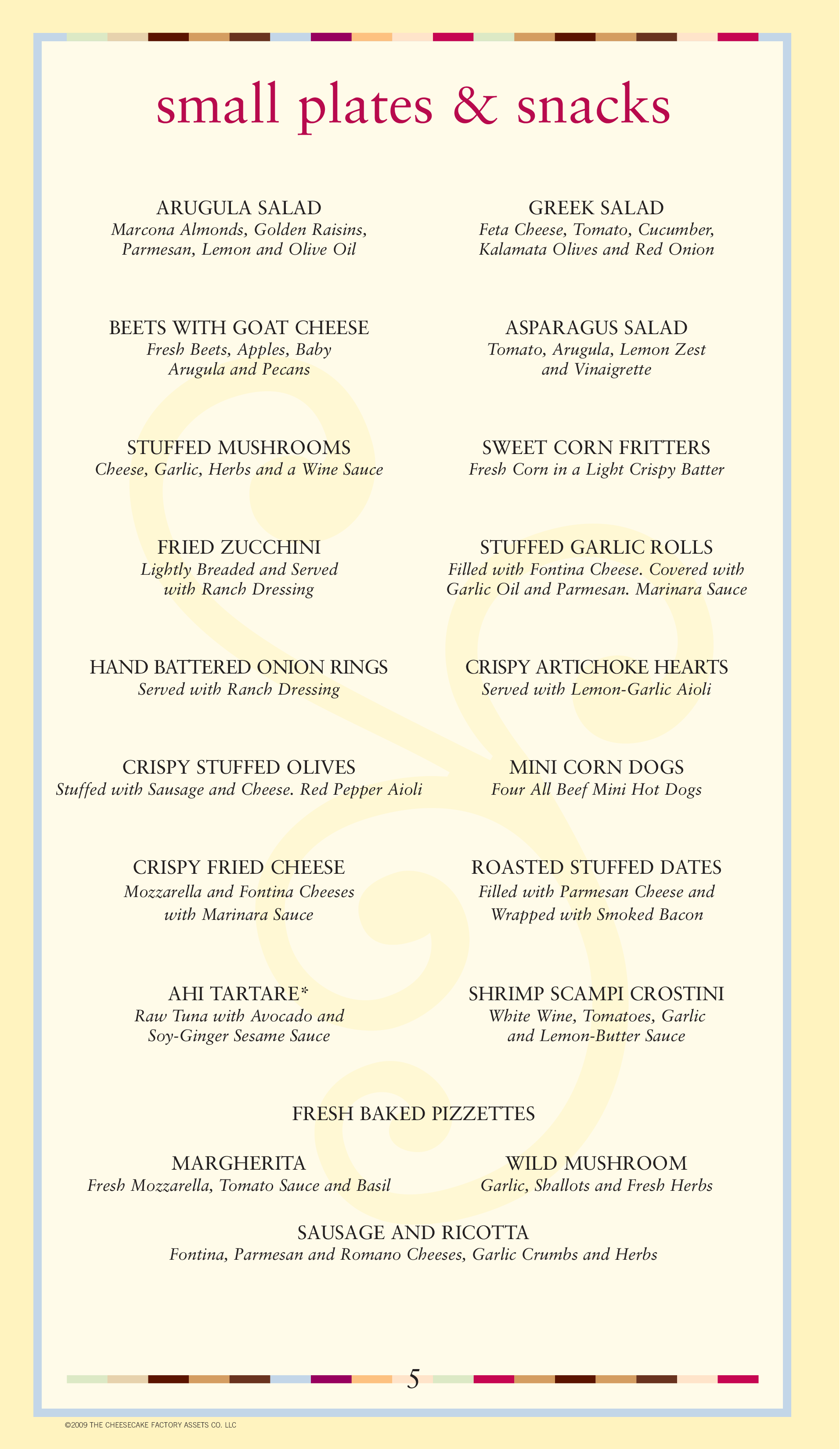 Menu at The Cheesecake Factory desserts, Roseville