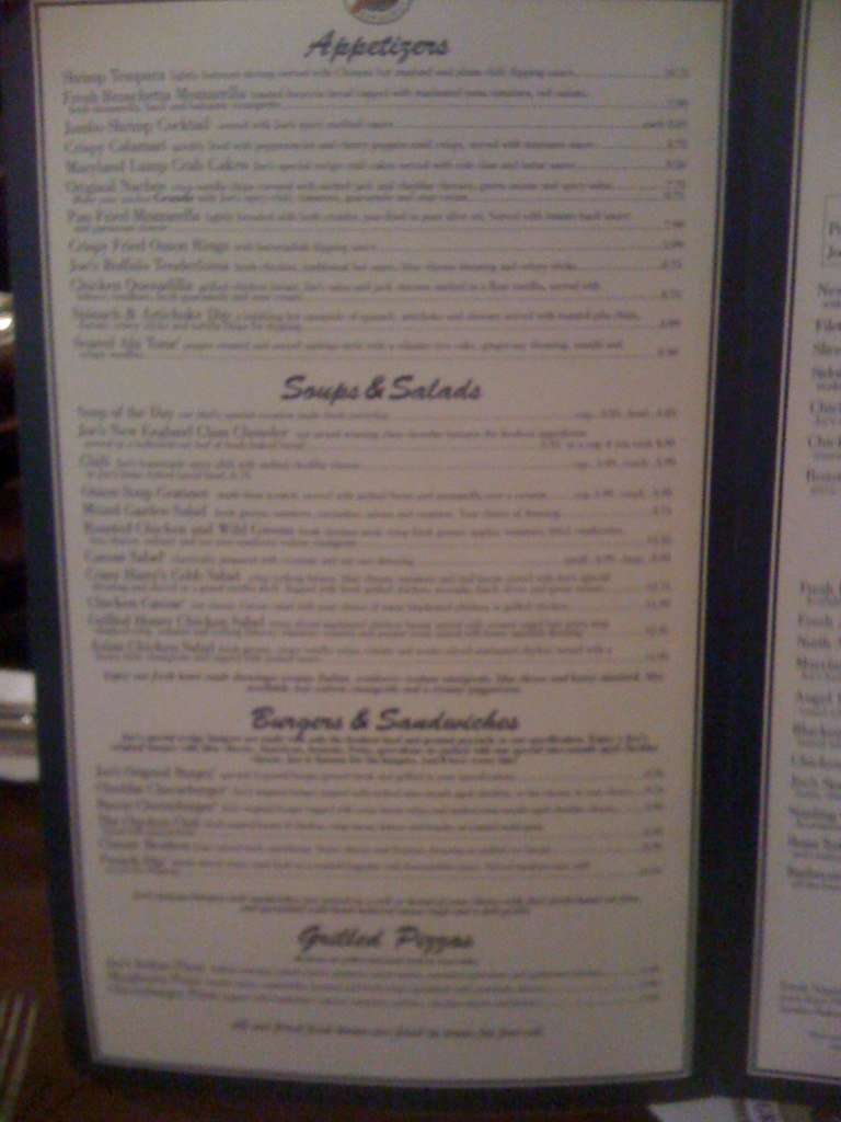 Joe's American Bar & Grill Menu Urbanspoon/Zomato