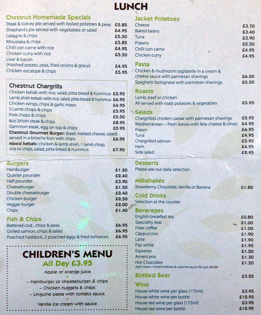 Menu at The Chestnut cafe, Chislehurst, 25 High St