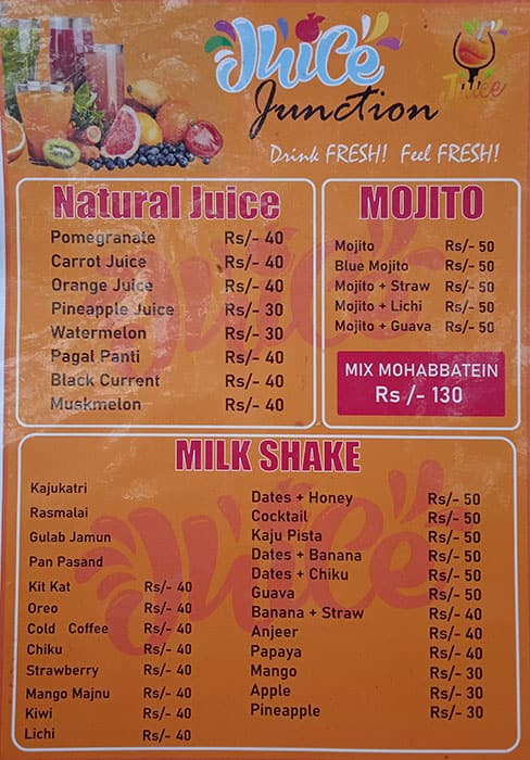 Menu of Juice Junction, Malad West, Mumbai