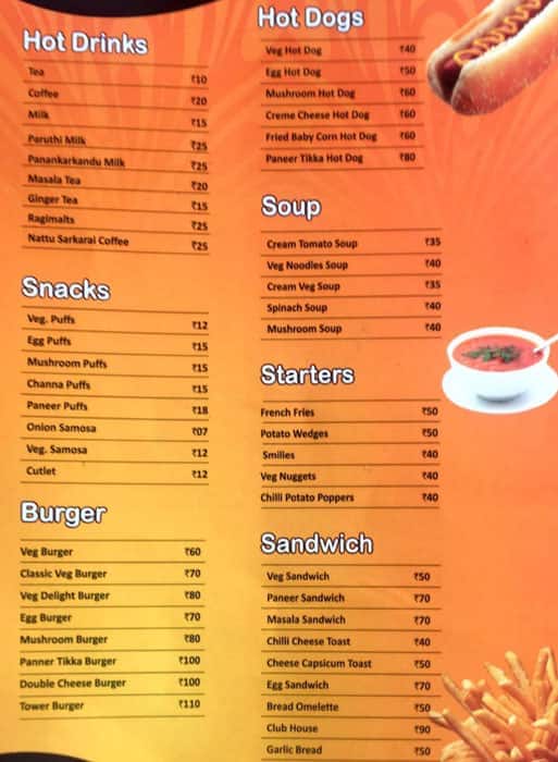 Menu at Aroma Bakery, Coimbatore, State Bank Road