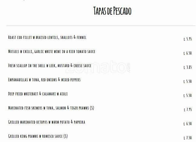 Pincho menu