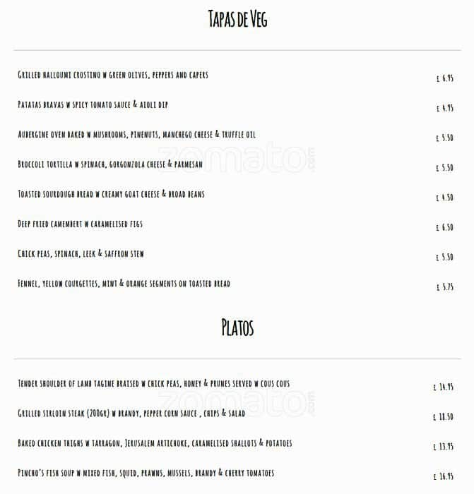 Pincho menu