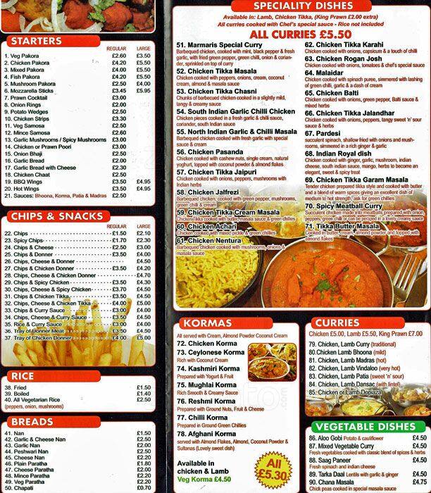 Menu at Marmaris restaurant, Glasgow, 285 Duke St