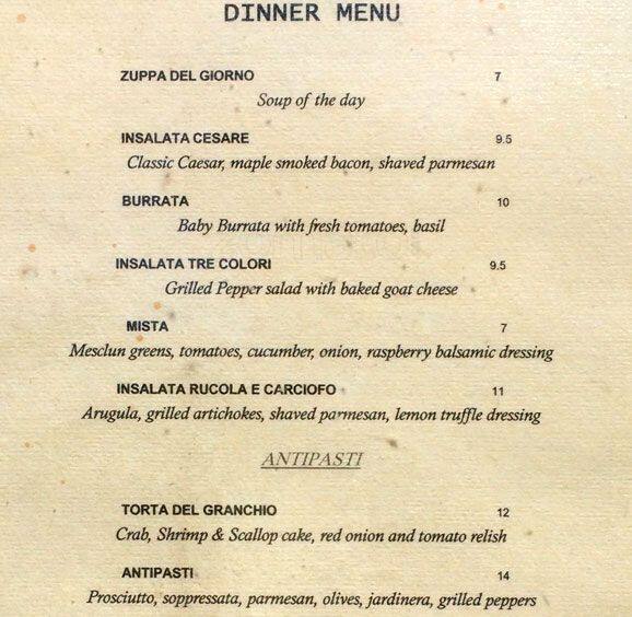 Luci Restaurant menu, Menu restauracji Luci Restaurant, Etobicoke