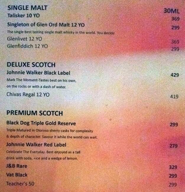 Menu at Park Baluchi, New Delhi, Hotel Signature Grand