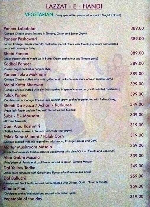 Menu at Park Baluchi, New Delhi, Hari Nagar