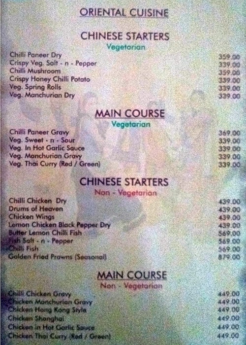 Menu at Park Baluchi, New Delhi, Hotel Signature Grand
