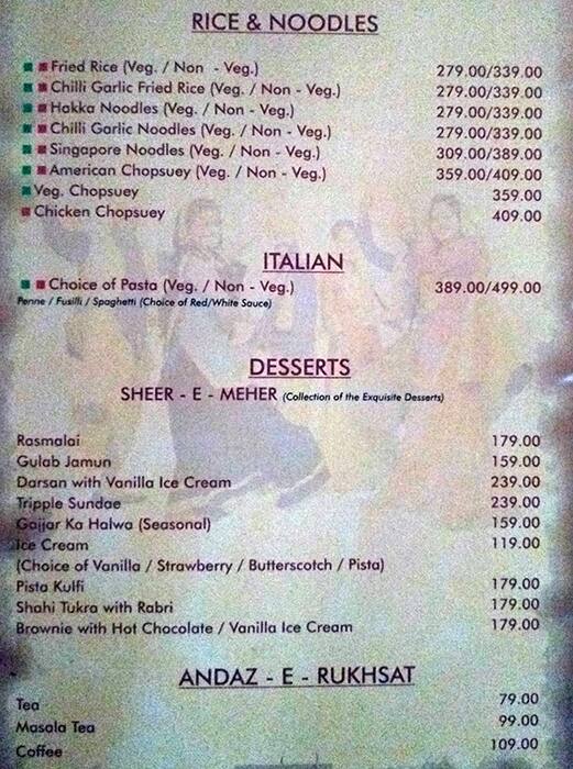 Menu at Park Baluchi, New Delhi, Hotel Signature Grand