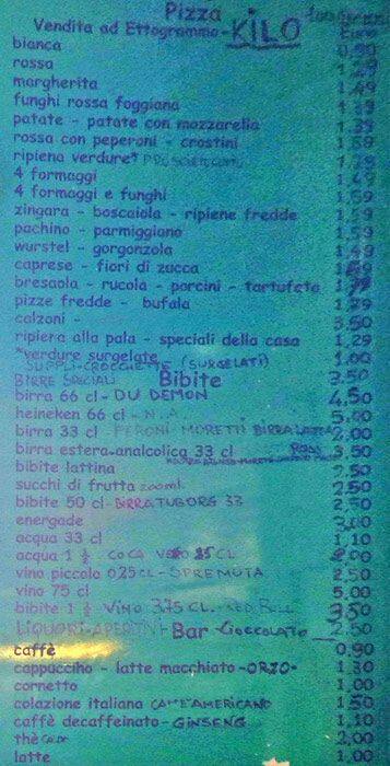 Menu di Garden pizz 