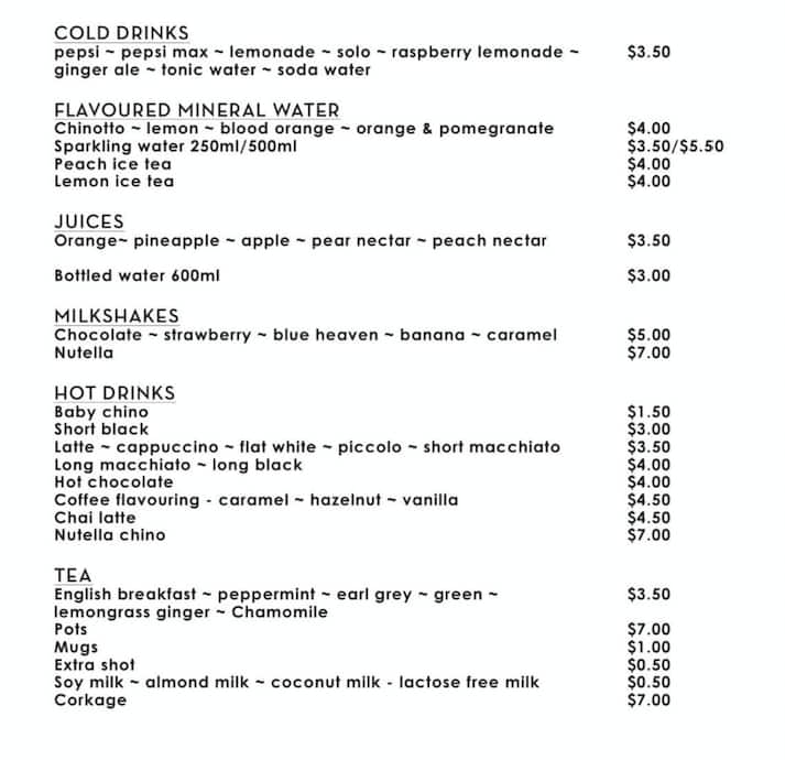 Menu at Tin Roof Cafe, Niddrie