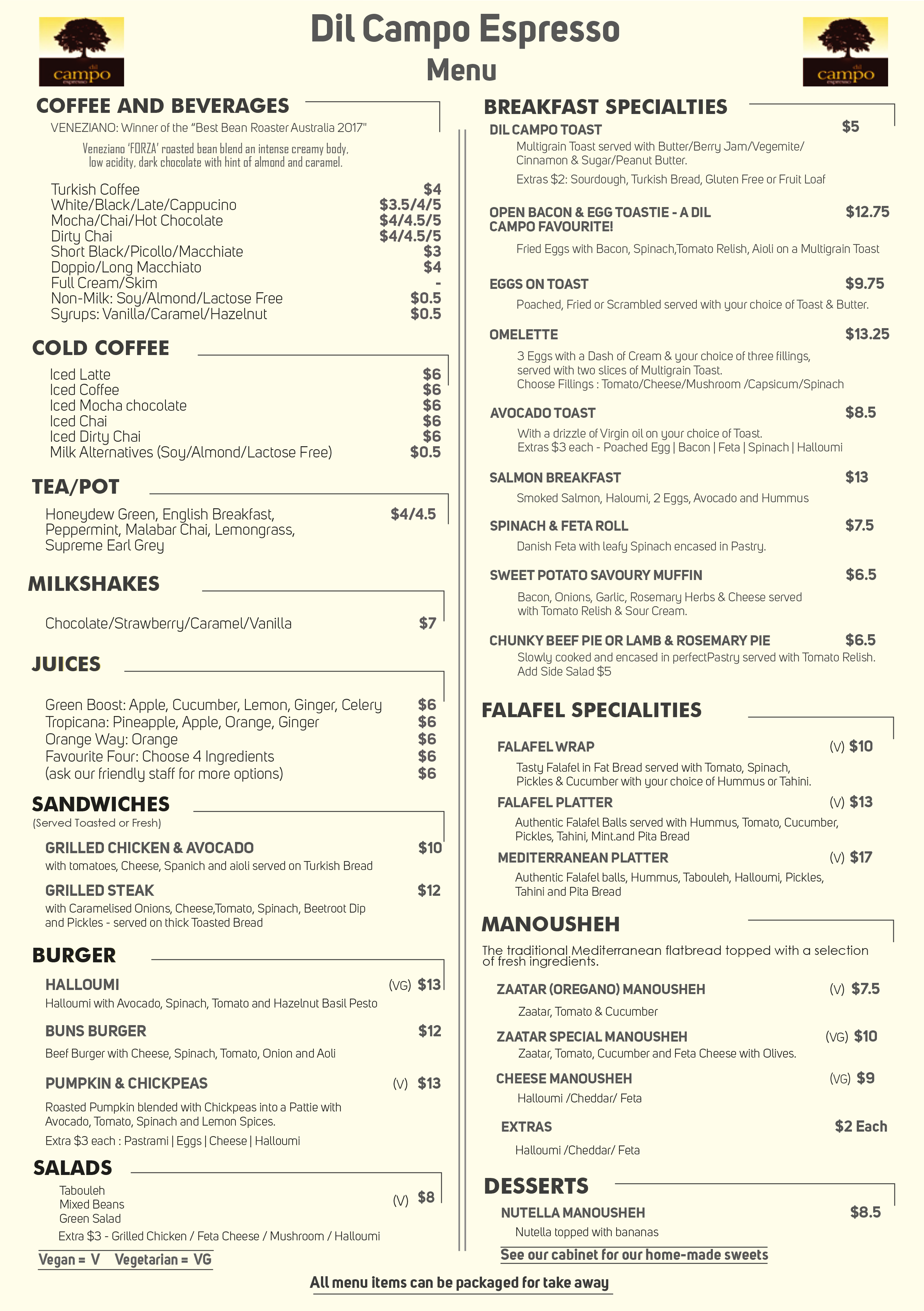 Dil Campo Espresso Menu, Menu for Dil Campo Espresso, Kelvin Grove