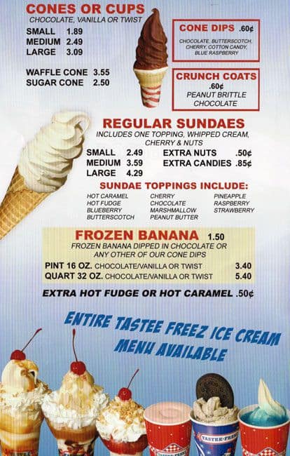 Menu at Tastee Freez fast food, Chicago, W. Armitage Avenue