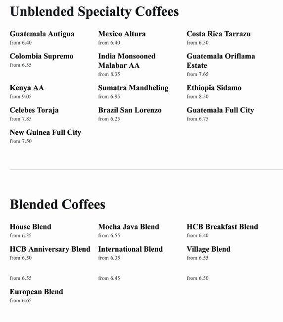 House of Coffee Beans Menu, Menu for House of Coffee Beans, West