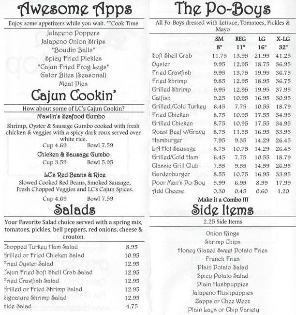 Menu at The Cajun Stop restaurant, Houston, Jefferson St