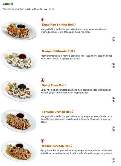 Pei Wei Menu Lunch Specials